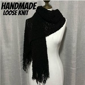 Loose Knit Handmade Scarf-Black-Aprox 16x64